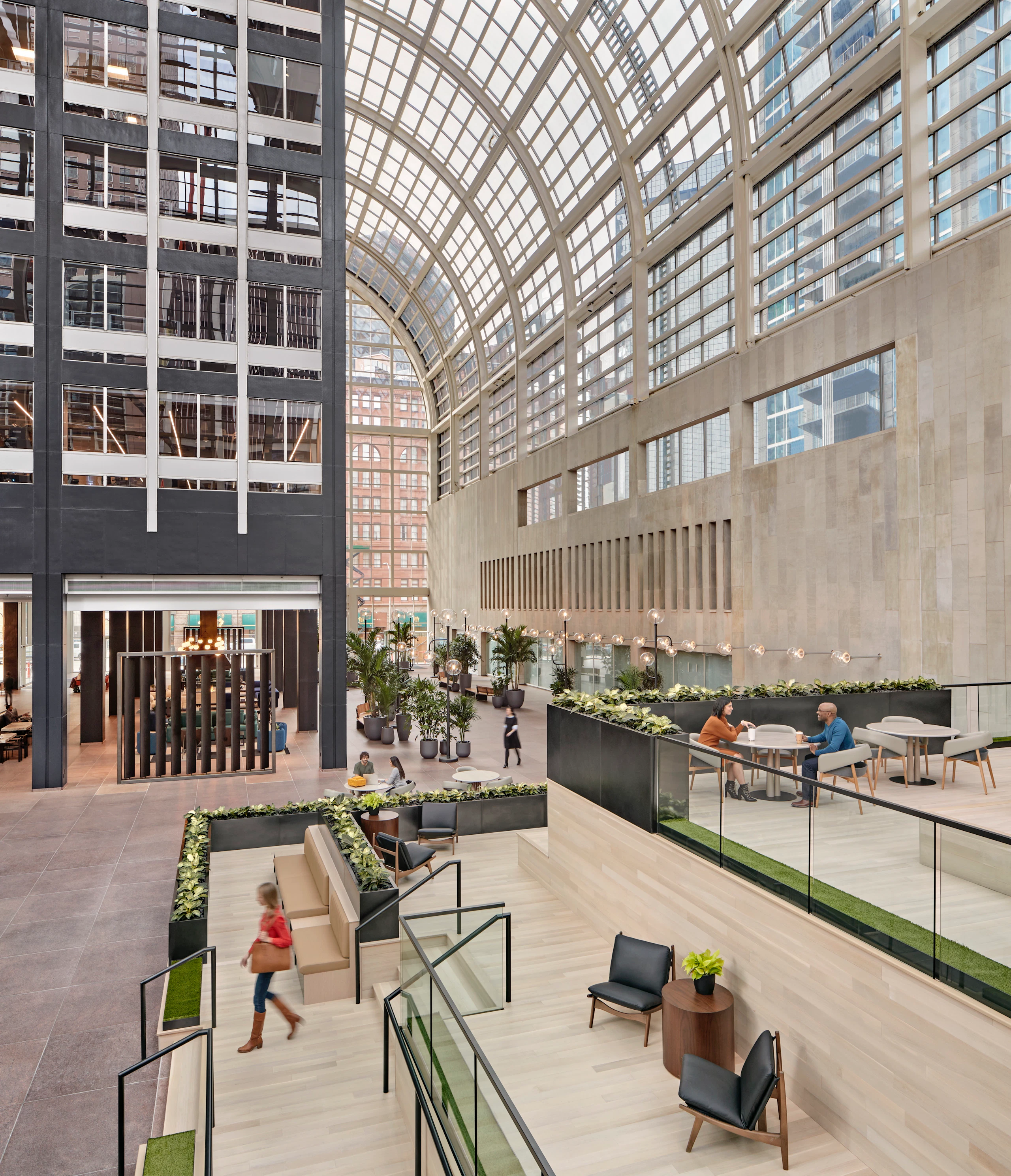 100 foot atrium, the visual heart of the campus