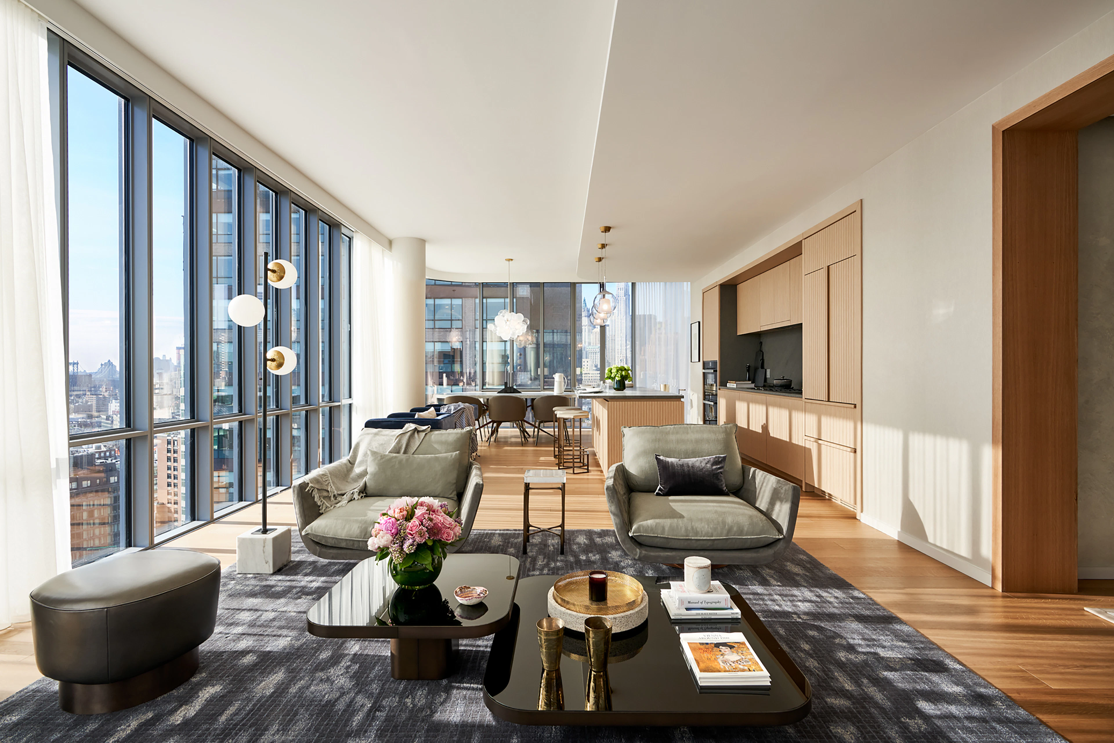 living room and kitchen area