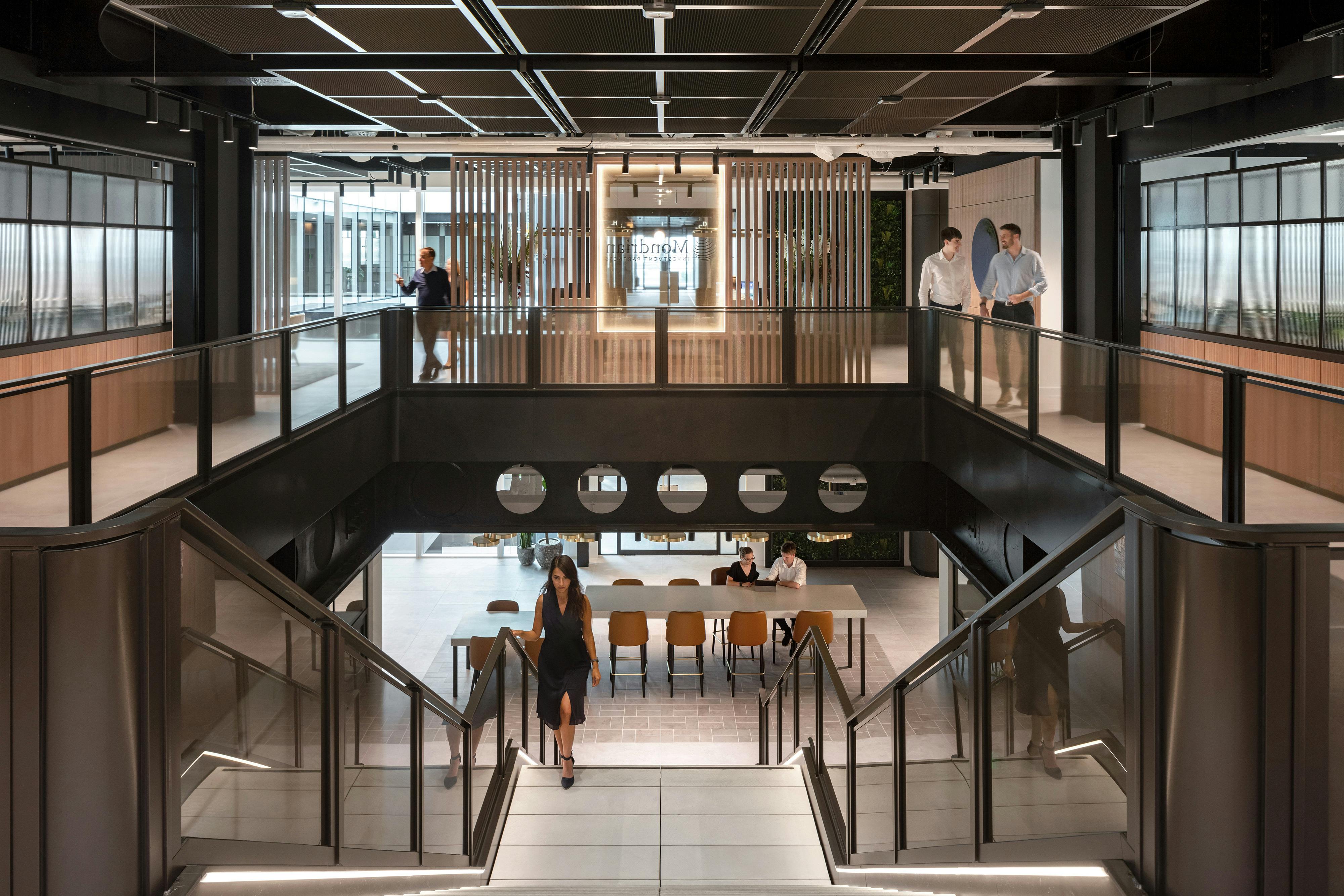 double height mondrian office stairwell design