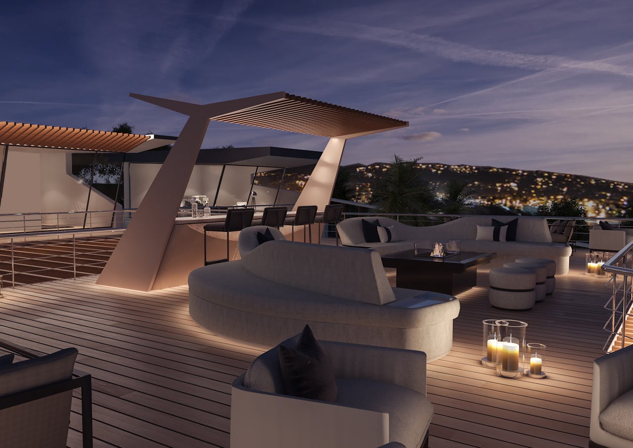 large rooftop entertaining deck at the sunset boulevard private members club
