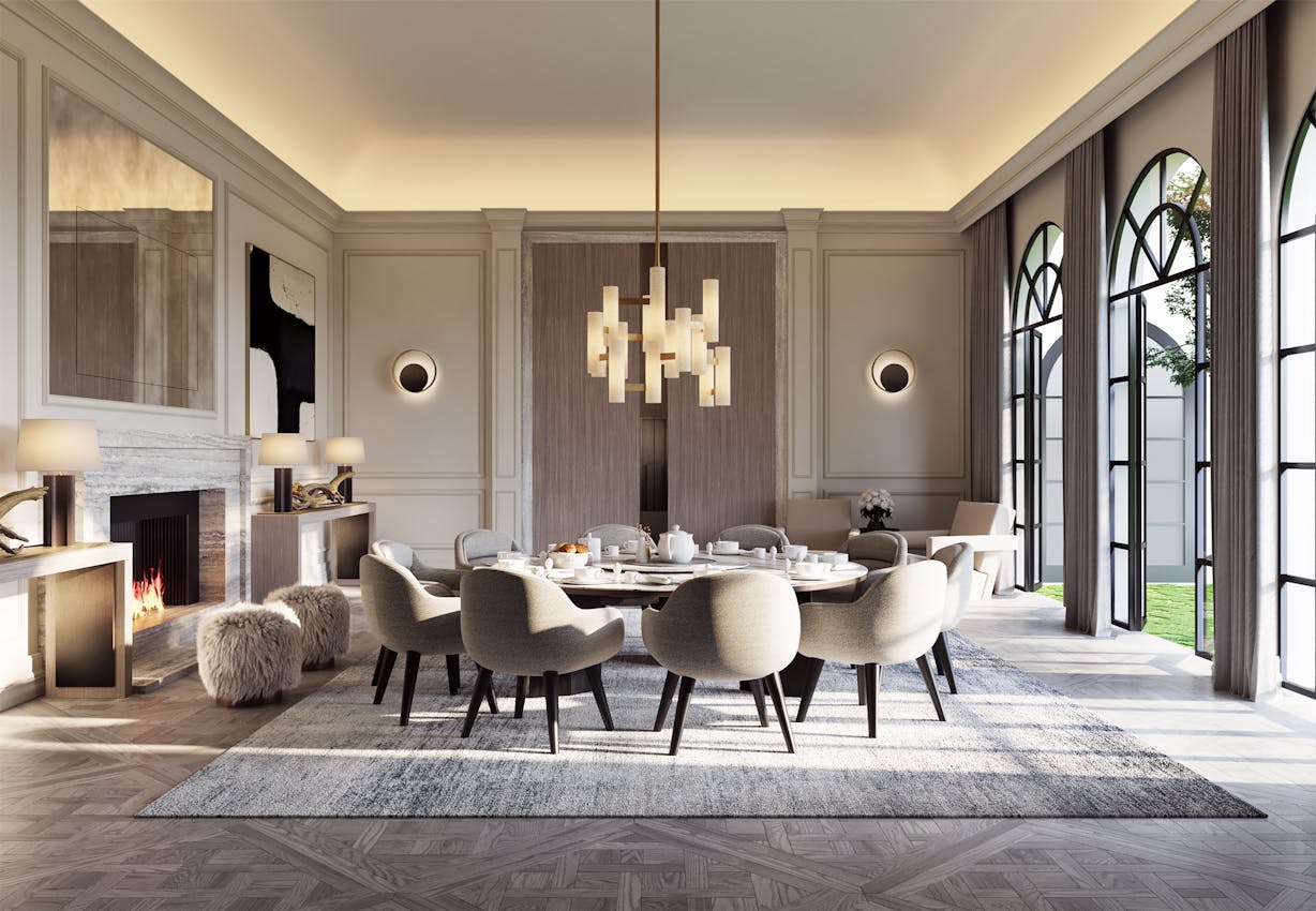 round table and soft chairs in luxury breakfast room