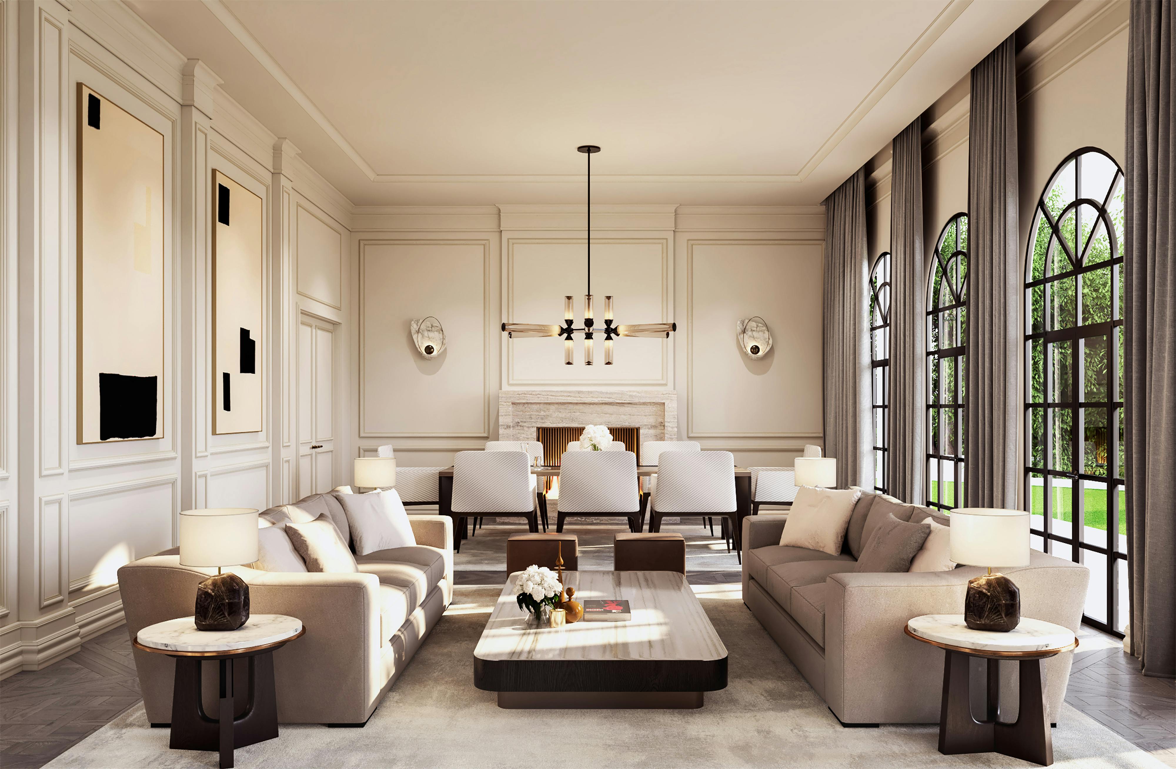 drawing room coffee table, sofas and chairs