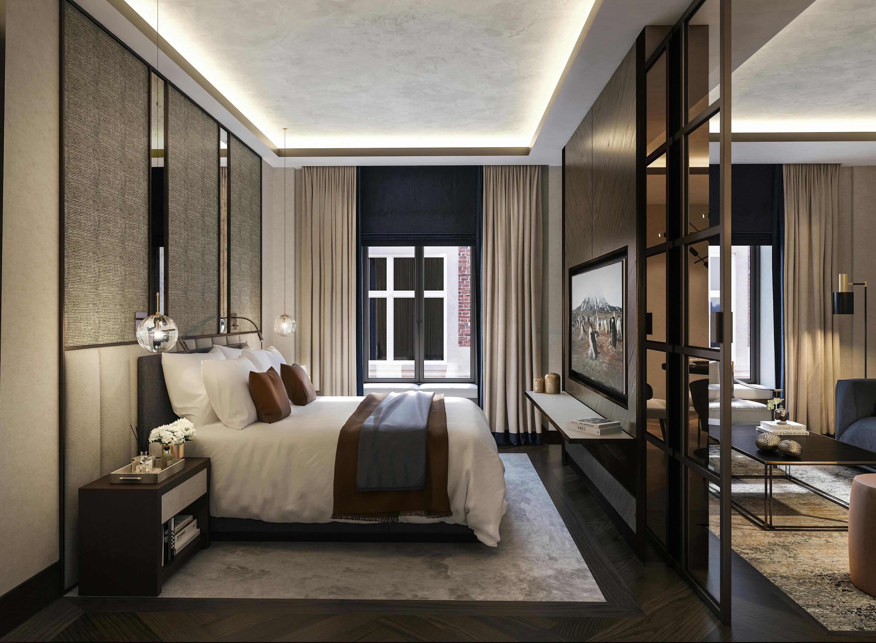 luxury bedroom with sliding partitions