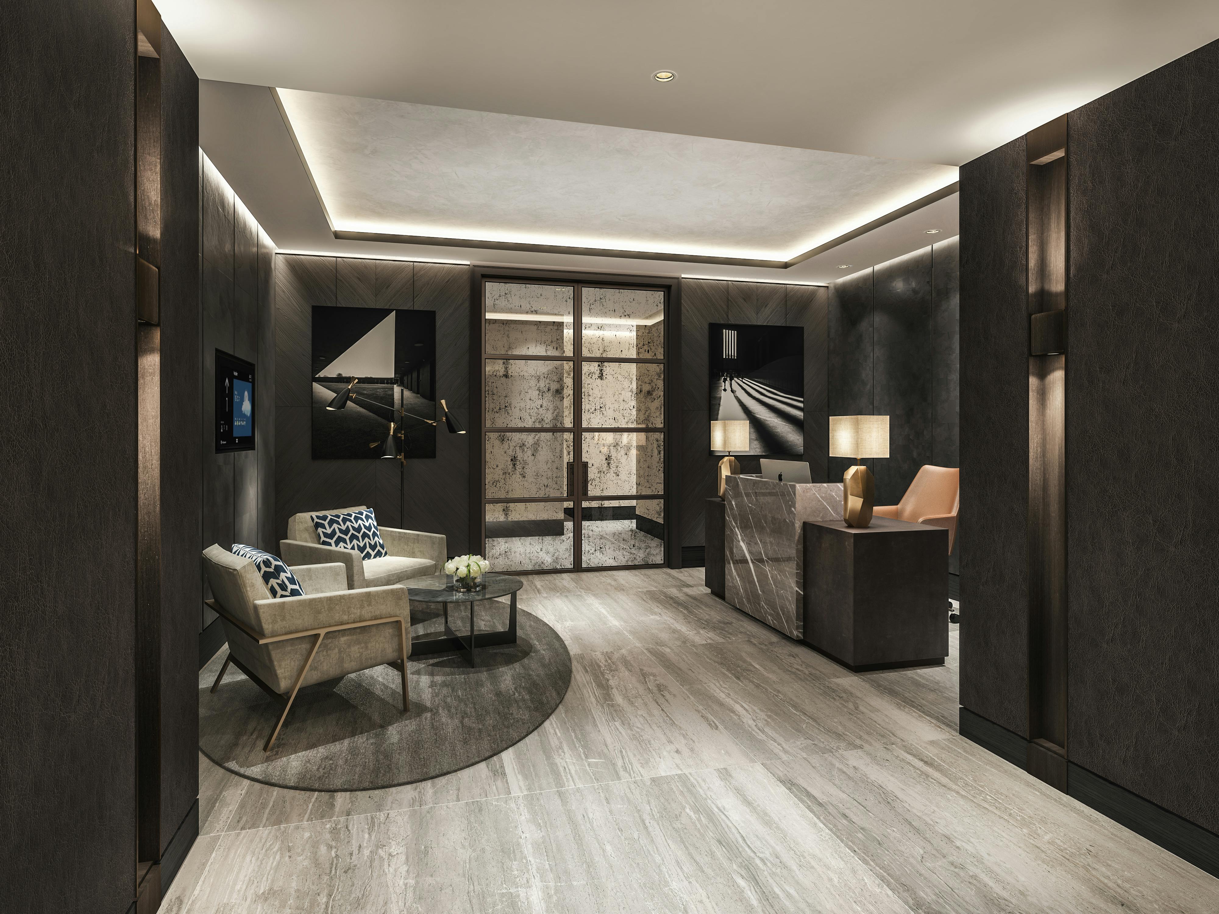 an elegant boutique style lobby by interior designer MAWD