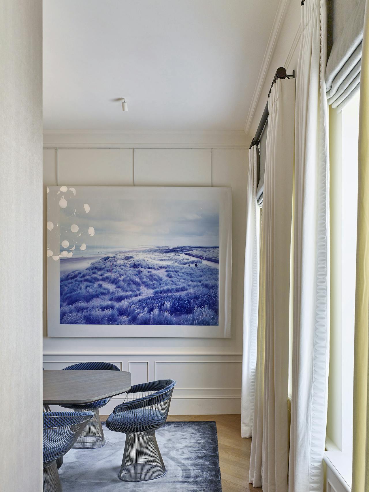 interior white wall panelling in dining room