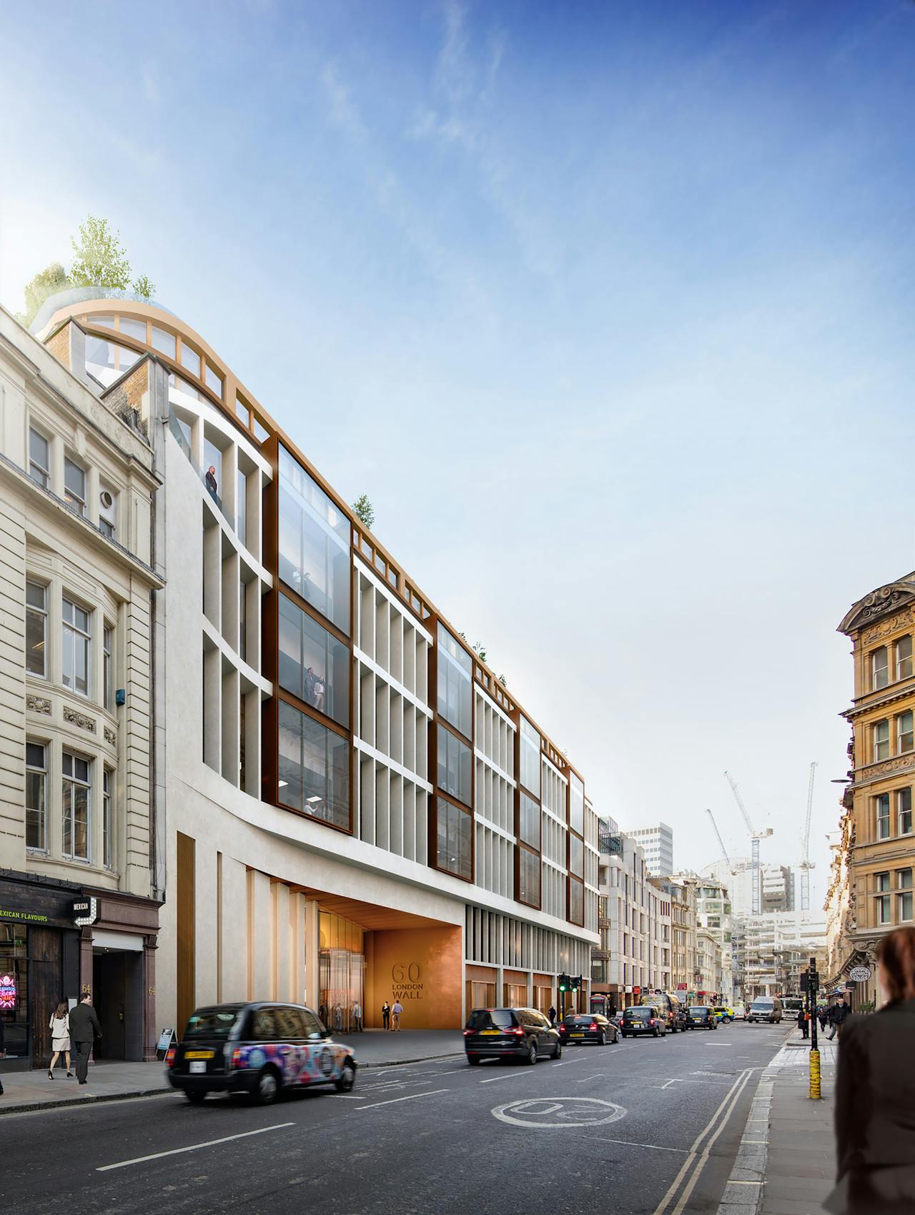 bronze & stone façade at sixty london wall
